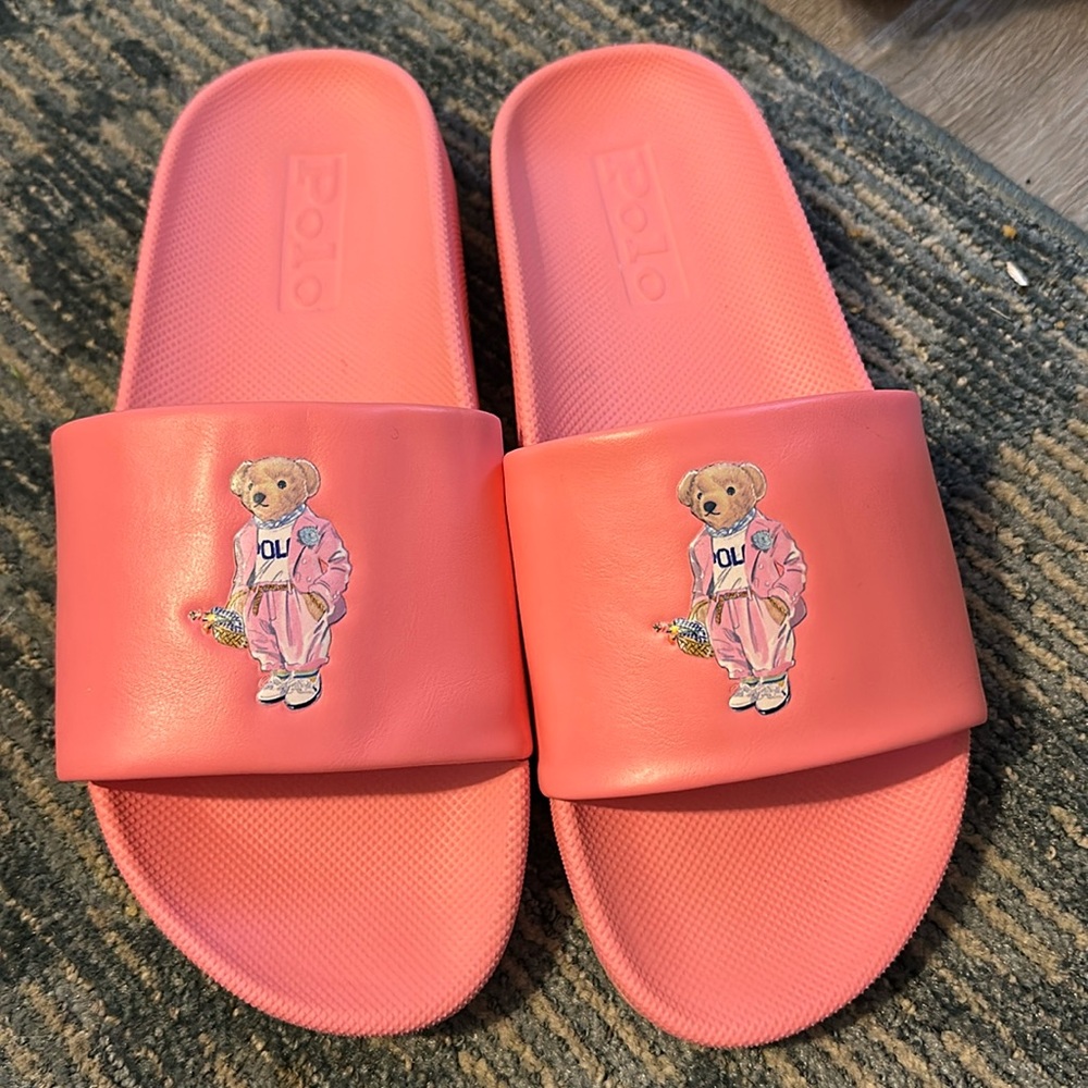 Polo Ralph Lauren Cayson Polo Casual Bear Pink Women’s Sandals Slides Size 10